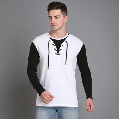 FARICON Solid, Colorblock Men Round Neck Black, White T-Shirt