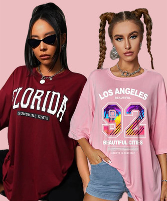 Christy World Printed Women Round Neck Multicolor T-Shirt