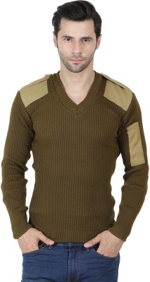 Dupex Striped Men V Neck Brown T-Shirt