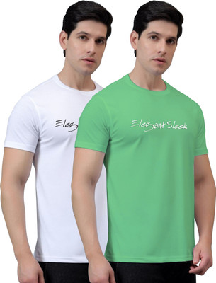 Elegant Sleek Solid Men Round Neck Green, White T-Shirt