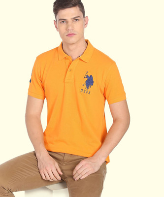 U.S. POLO ASSN. Solid Men Polo Neck Orange T-Shirt