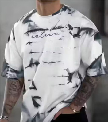At Last Fashion Tie & Dye Men Round Neck Grey, White T-Shirt