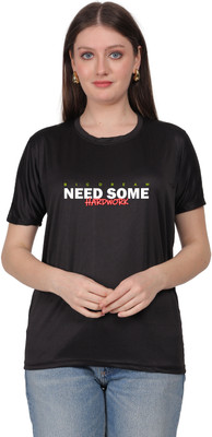 Anabia Typography Women Round Neck Black T-Shirt