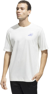 ADIDAS Printed Men Hooded Neck White T-Shirt