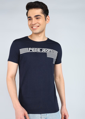 Pepe Jeans Graphic Print Men Round Neck Blue T-Shirt