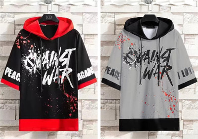 SM SHAYAM CREATION Printed, Typography Men Hooded Neck Multicolor T-Shirt