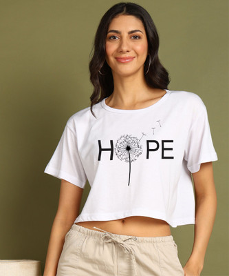 GLOBAL NOMAD Printed Women Round Neck White T-Shirt