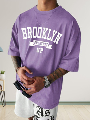 BRIGHTKRAFTS Printed Men Round Neck Purple T-Shirt