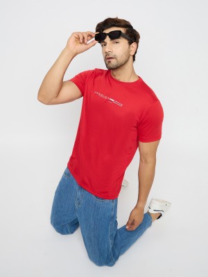 First Krush Solid Men Round Neck Red T-Shirt