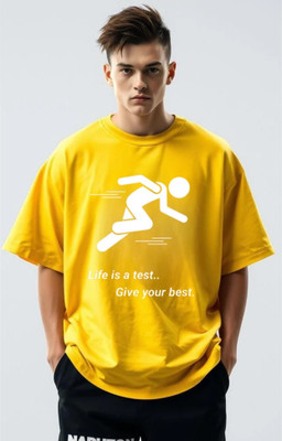 BLOSSOMTRADER Graphic Print Men Round Neck Yellow T-Shirt