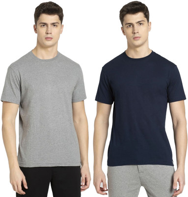 JOCKEY Solid Men Round Neck Grey, Dark Blue T-Shirt