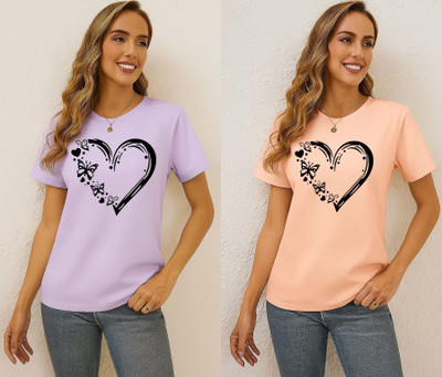 Kasendra Graphic Print Women Round Neck Purple, Pink T-Shirt