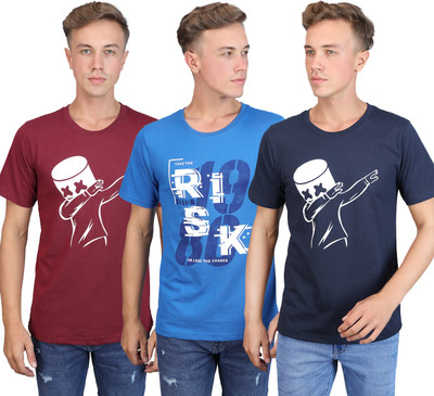 SUPERSQUAD Printed Men Round Neck Blue, Dark Green, Maroon T-Shirt