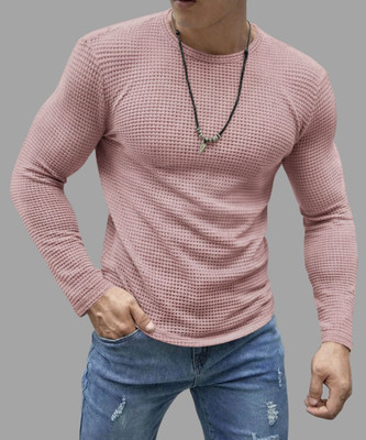 Hey Dude Solid Men Round Neck Pink T-Shirt
