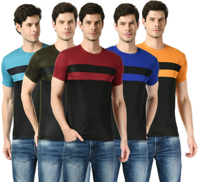 Dam Colorblock Men Round Neck Multicolor T-Shirt