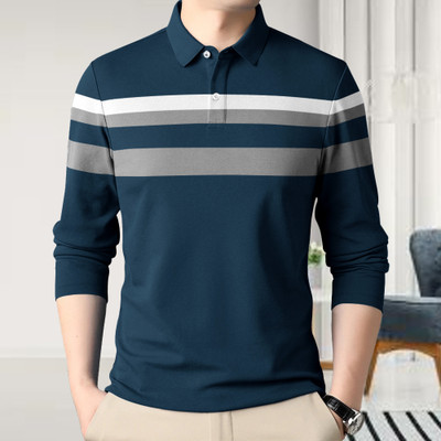 Dobuddy Colorblock Men Polo Neck Dark Blue T-Shirt