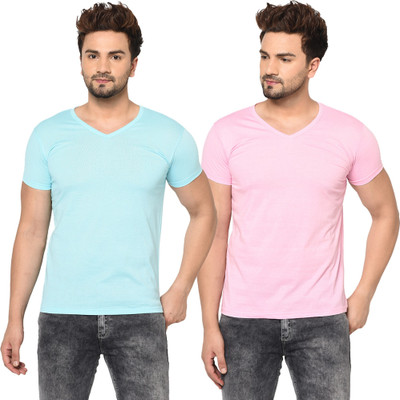 Tresna Trendy Solid Men V Neck Multicolor T-Shirt