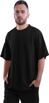 DUDEME Printed, Typography Men Round Neck Black T-Shirt