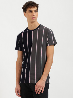 United Colors of Benetton Striped Men Crew Neck Black, Grey T-Shirt