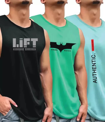 RMLKN Typography Men Round Neck Blue, Green, Navy Blue T-Shirt