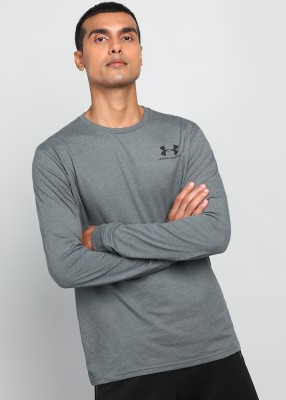 UNDER ARMOUR Solid Men Round Neck Grey T-Shirt