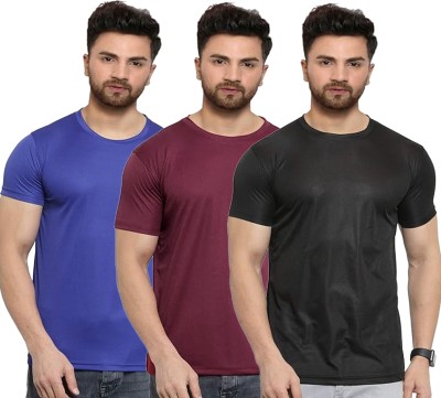 Diving deep Solid Men Round Neck Multicolor T-Shirt