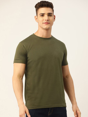 OrrganicChics Solid Men Round Neck Green T-Shirt