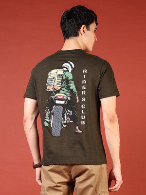 V-MART Printed Men Round Neck Green T-Shirt