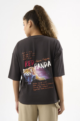 DCYPHR Graphic Print Women Crew Neck Black T-Shirt