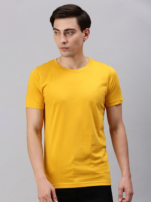 RULEDBYSUN Solid Men Crew Neck Yellow T-Shirt