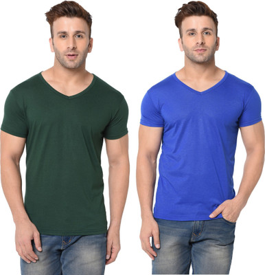 Adorbs Trend Solid Men V Neck Blue, Green T-Shirt