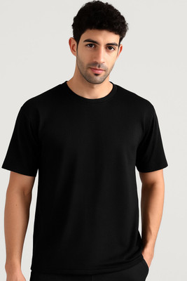 foxxboro Self Design Men Round Neck Black T-Shirt