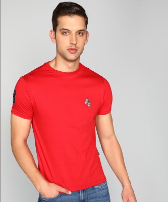 GIORDANO Solid Men Round Neck Red T-Shirt
