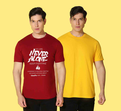 WOOSTRO Typography Men Round Neck Red, Yellow T-Shirt