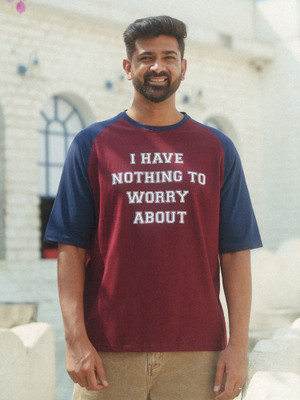 MANIAC Printed Men Round Neck Maroon T-Shirt