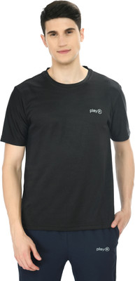 playR Solid Men Round Neck Black T-Shirt