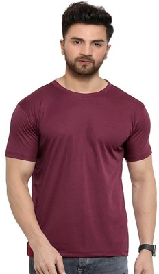 UMMISS Solid Men Round Neck Purple T-Shirt