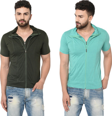 JB Jangoboy Solid Men Polo Neck Dark Green, Light Green T-Shirt