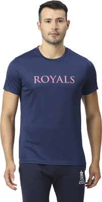playR x Rajasthan Royals Solid Men Round Neck Dark Blue T-Shirt