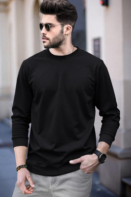 BLIVE Solid Men Round Neck Black T-Shirt
