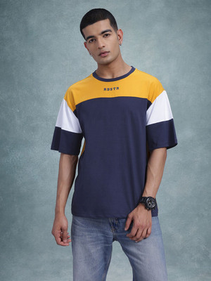 Roadster Colorblock Men Round Neck Blue T-Shirt