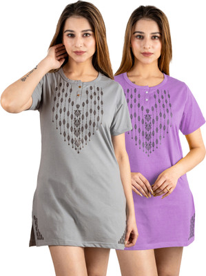 URBE-URBAN EVOLUTION Printed Women Round Neck Grey, Purple T-Shirt