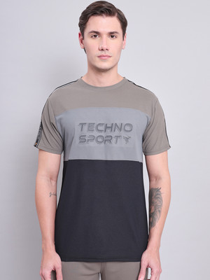 TECHNOSPORT Typography Men Round Neck Brown T-Shirt