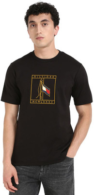 TOMMY HILFIGER Graphic Print Men Round Neck Black T-Shirt