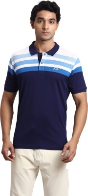 COLORPLUS Striped Men Polo Neck Blue T-Shirt