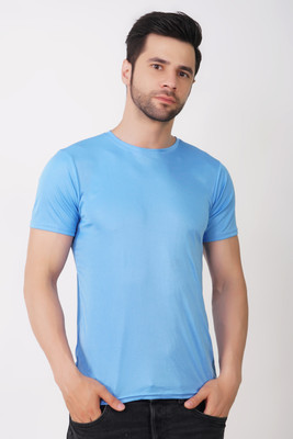 KASPY Solid Men Round Neck Light Blue T-Shirt