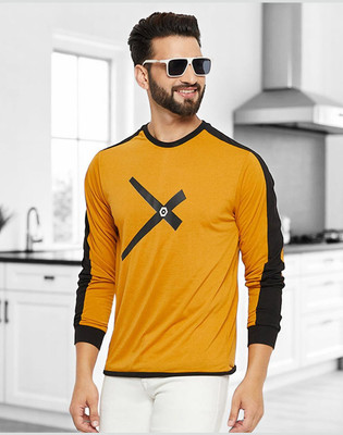 Autna Colorblock Men Round Neck Yellow T-Shirt