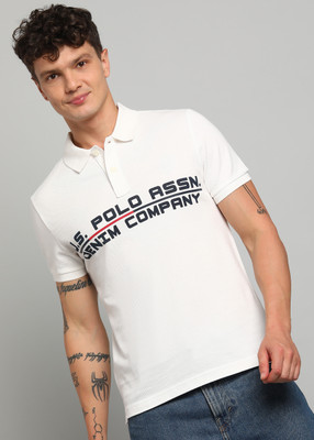 U.S. POLO ASSN. Printed Men Polo Neck White T-Shirt