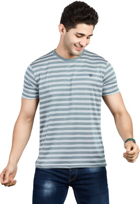 BE POSITIVE Striped Men Crew Neck Green T-Shirt