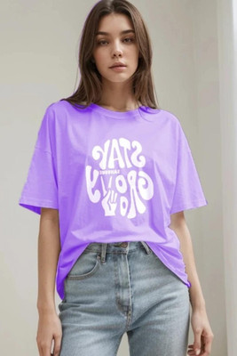 Pwexz Self Design Women Round Neck Purple T-Shirt